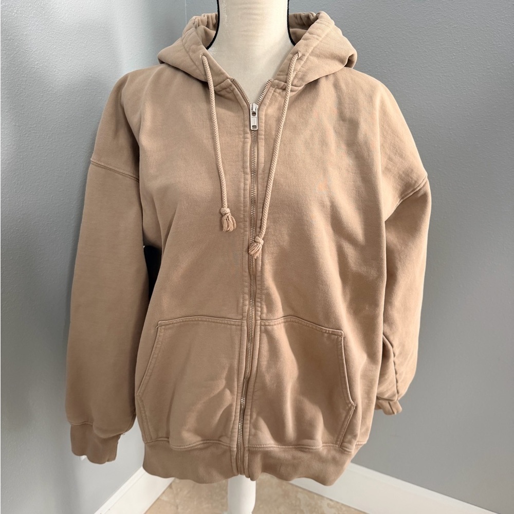 Brandy Melville Oversized Christy Full Zip Hoodie Tan Beige One Size